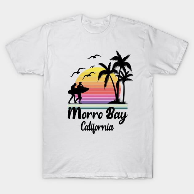 Morro Bay California Seaside Retro Sunset T-Shirt by HomeSpirit